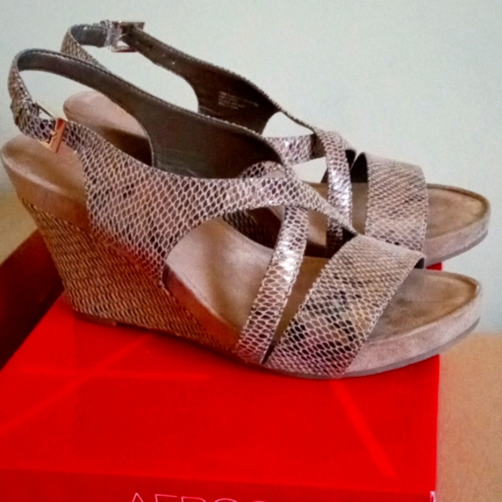 Bronze snakeskin slingbacks